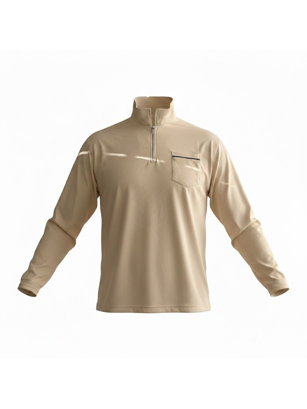 Beige Long Sleeve Quarter Zip Pullover with Chest Pocket